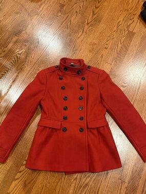 Burberry Red Double-Breasted Pea Coat Size 10